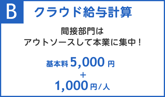 B.クラウド給与計算 基本料5,000円＋1,000円/人